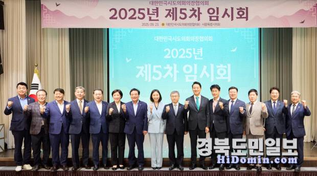 지난 23일 서울 삼청각에서 열린 '대한민국시도의회의장협의회 2025년 제5차 임시회'에서 이만규 대구시의회 의장(왼쪽 일곱 번째)을 비롯한 전국 시·도의회 의장, 오세훈 서울시장(왼쪽 열 번째) 등이 기념 촬영을 하고 있다. 사진=대구시의회 제공