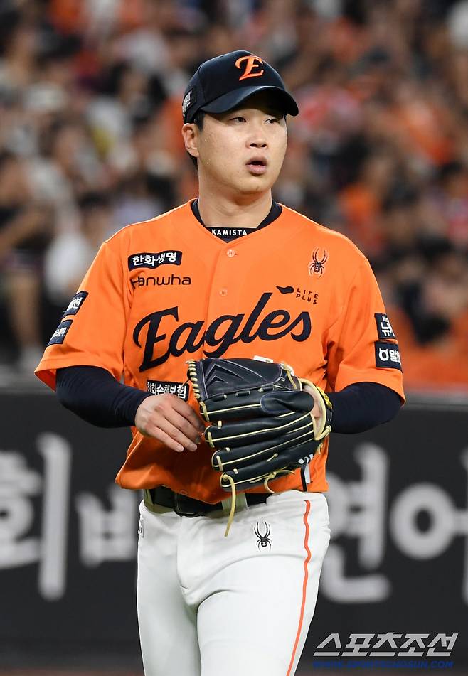 13일 대전 한화생명볼파크에서 열린 한화 이글스와 키움 히어로즈의 경기. 한화 김종수가 숨을 고르고 있다. 대전=박재만 기자 pjm@sportschosun.com/2025.09.13/