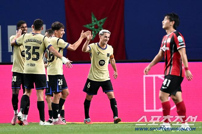31일 서울월드컵경기장에서 열린 FC 바르셀로나와 FC 서울의 경기, 가비가 팀의 6번�골을 터뜨리며 기뻐하고 있다. 상암=허상욱 기자wook@sportschosun.com/2025.07.31/
