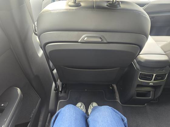 앞좌석에 달려 있는 버튼을 누르면 시트백 테이블이 펼쳐진다. 이수정 기자