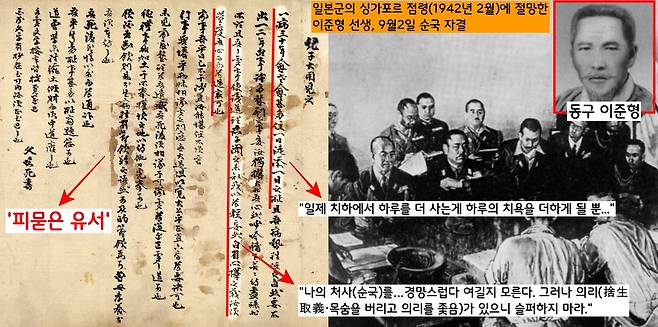 석주 이상룡의 아들인 이준형 선생은 1942년 9월2일 자결 순국의 길을 택한다. 이준형은 “‘목숨을 버려 의리를 좇는 것’(捨生取義)이니 슬퍼하지 마라”고 당부했다. 유서엔 피가 묻어 있었다.