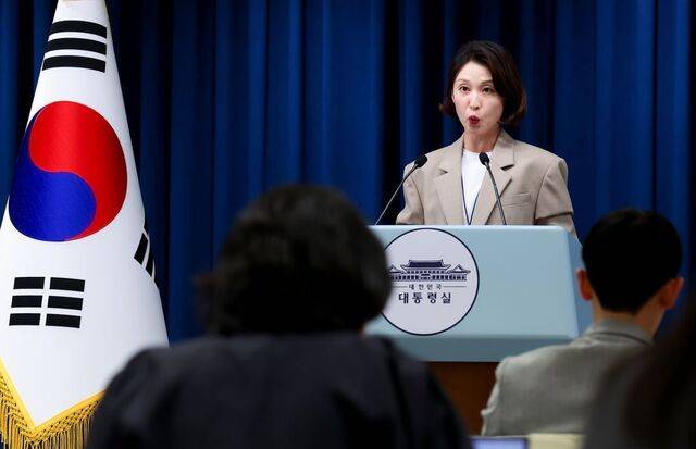 안귀령 대통령실 부대변인이 지난 22일 용산 대통령실에서 이날 열린 비서실장 주재 수석보좌관회의 브리핑을 하고 있다. 연합뉴스