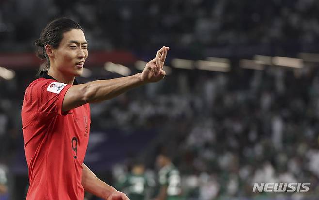 [알라이얀(카타르)=뉴시스] 김근수 기자 = 지난해 1월30일(현지시각) 카타르 알라이얀 에듀케이션 시티 스타디움에서 열린 아시아축구연맹(AFC) 2023 카타르 아시안컵 16강전 사우디아라비아 대 대한민국의 경기, 후반 조규성이 동점골을 넣고 기뻐하고 있다. 2024.01.31. ks@newsis.com