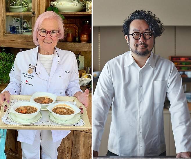 스페인 아스투리아스 지방 전통요리 장인 VIRI 셰프(左). 후쿠오카 최초로 미쉐린 1스타를 받은 니시무라 셰프.