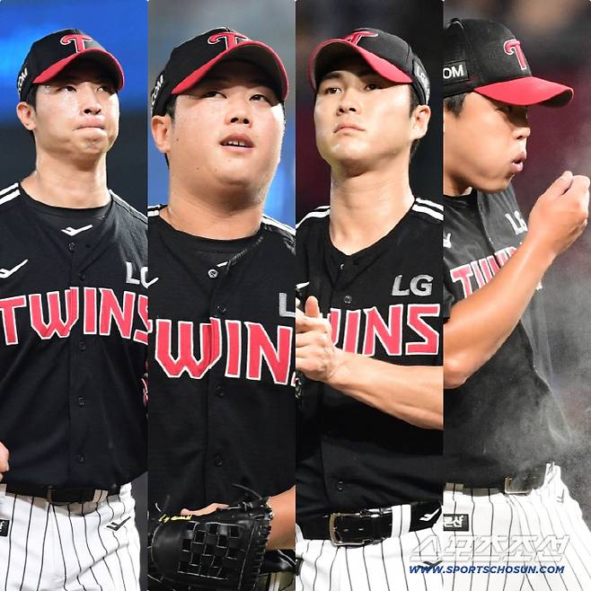 24일 창원 NC파크에서 열린 KBO리그 NC와 LG의 경기. 6회 마운드에 등판한 LG 이정용, 함덕주, 백승현, 이지강. 창원=송정헌 기자songs@sportschosun.com/2025.09.24/