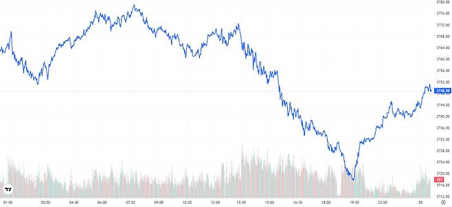 TV 국제 금시세(금값) 0.41% 하락 (3748달러)