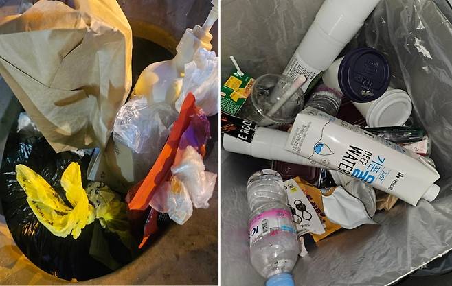 서울 종로구에 위치한 쓰레기통 내부. 김광우 기자.