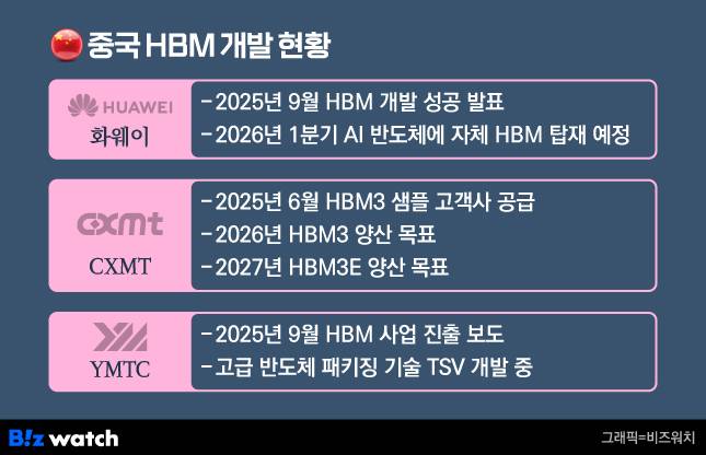 중국 HBM 개발 현황./그래픽=비즈워치