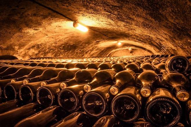 '빌까르-살몽(Champagne Billecart-Salmon)'의 지하 셀러에 저장된 리저브 와인.[사진출처=빌까르 살몽]