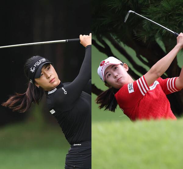 2025년 한국여자프로골프(KLPGA) 투어 메이저 대회 하이트진로 챔피언십에 출전한 윤이나, 황유민 프로. 사진제공=KLPGA (사진을 무단으로 사용하지 마십시오.)