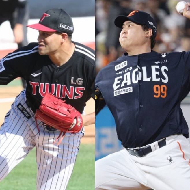 LG 요니 치리노스(왼쪽)와 한화 류현진. /사진=김진경 대기자