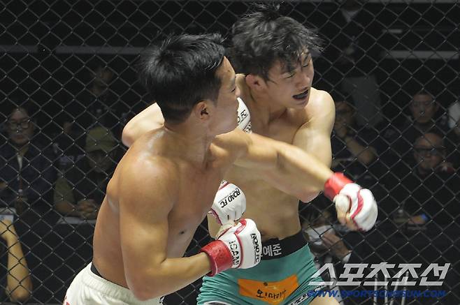 이정현이 편예준에게 펀치를 날리고 있다. 사진제공=로드FC