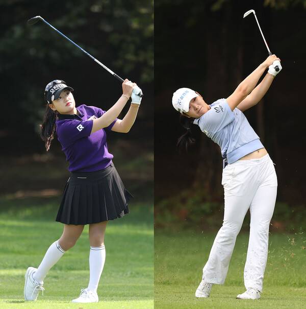 2025년 한국여자프로골프(KLPGA) 투어 메이저 대회 하이트진로 챔피언십에 출전한 노승희, 유현조 프로가 2라운드에서 경기하는 모습이다. 사진제공=KLPGA (사진을 무단으로 사용하지 마십시오.)