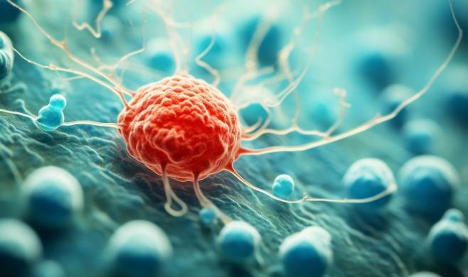 현미경으로 확대한 인체 세포. 123rf