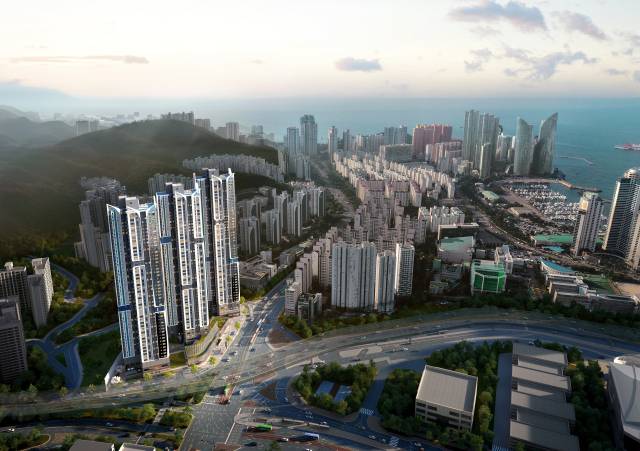 부산 해운대구 우동2구역에 지하 4층~지상 48층, 3개 동, 660세대 규모로 들어서는 ‘베뉴브 해운대’의 조감도. 삼한종합건설 제공