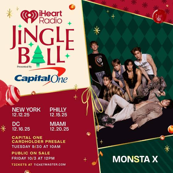 몬스타엑스(MONSTA X)가 오는 12월 12일 미국 뉴욕에서 개최되는 '2025 iHeartRadio Jingle Ball Tour'(아이하트라디오 징글볼 투어)의 연말 순회 콘서트 무대에 참여한다. iHeartRadio