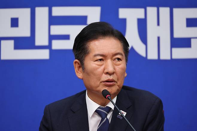 정청래 더불어민주당 대표가 29일 서울 여의도 국회에서 열린 최고위원회의에서 발언하고 있다. ⓒ연합뉴스