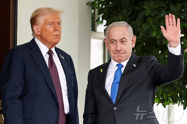 29일(현지시간) 도널드 트럼프 미국 대통령과 베냐민 네타냐후 이스라엘 총리가 백악관에서 만난 모습. 2025.09.29 ⓒ 로이터=뉴스1 ⓒ News1 김지완 기자