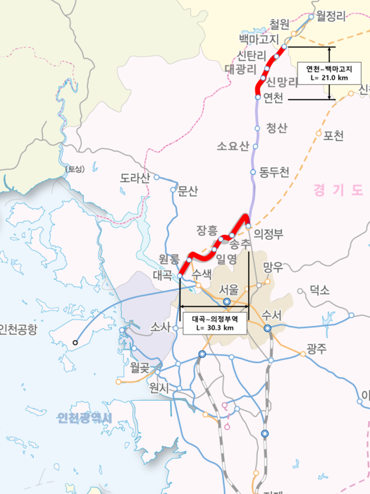 수소열차 실증 운행 노선도. (자료=국토교통부)