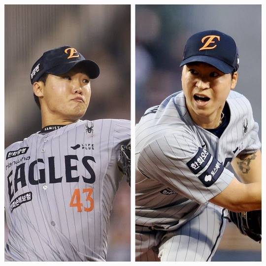 정우주(왼쪽)와 엄상백