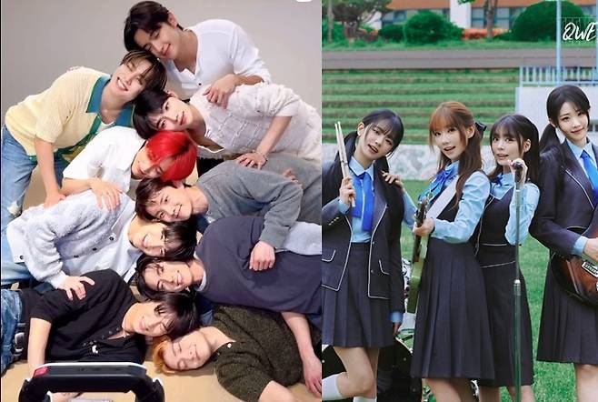 더보이즈(왼쪽)과 QWER. 각 SNS캡처