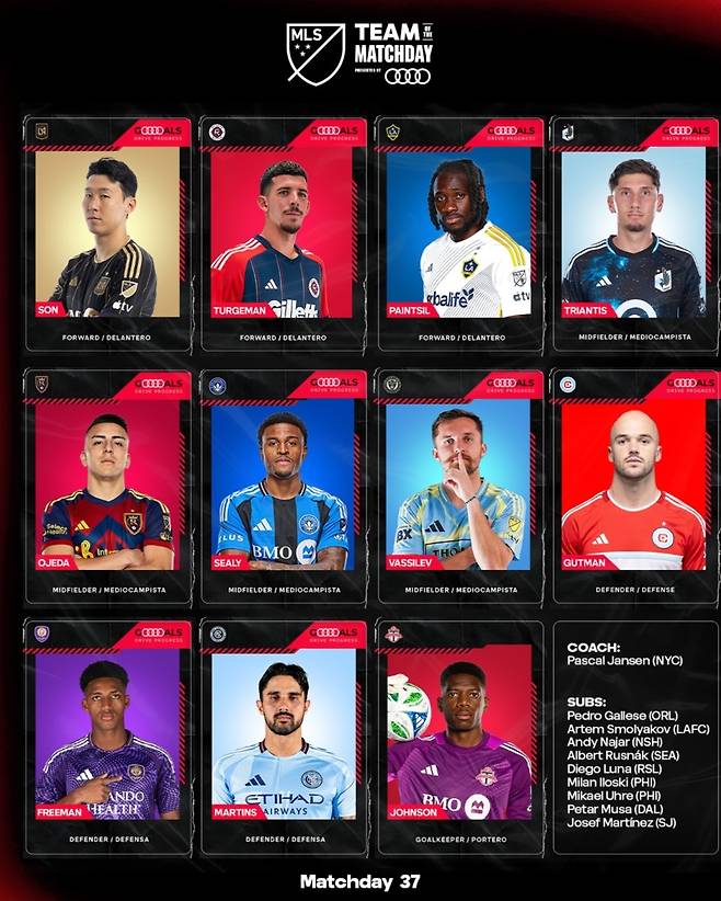 MLS 매치데이 37 '베스트 11'에 뽑힌 손흥민 [MLS 홈페이지 캡처. 재판매 및 DB 금지]