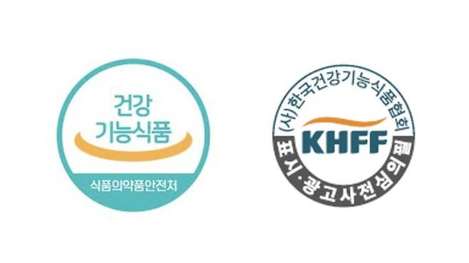 건강기능식품 인정마크(왼쪽), 표시・광고 심의필 마크. 사진=한국건강기능식품협회