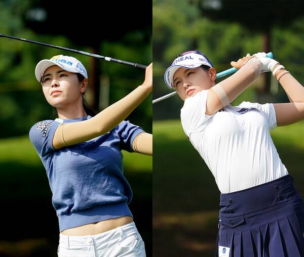 2025년 한국여자프로골프(KLPGA) 투어 '변형 스테이블포드 방식'의 동부건설·한국토지신탁 챔피언십에 출전한 이가영, 박현경 프로가 1라운드에서 경기하는 모습이다. 사진제공=KLPGA (사진을 무단으로 사용하지 마십시오.)