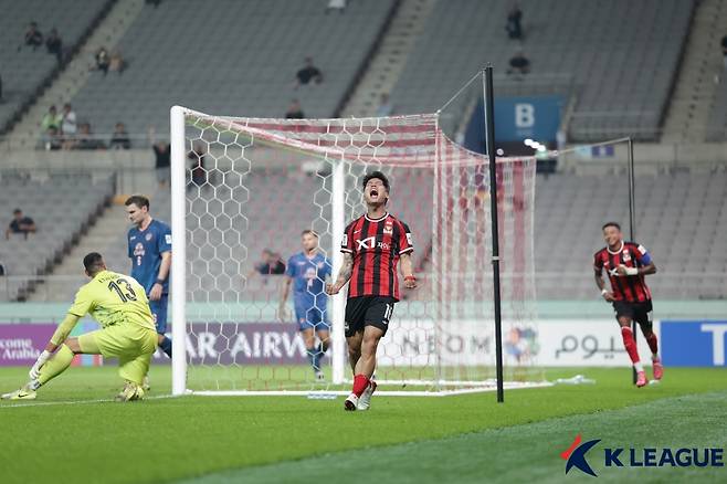 최준이 선제골을 넣고 포효하고 있다. /사진=한국프로축구연맹 제공