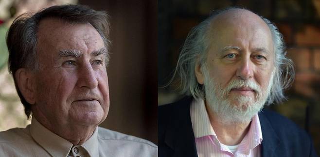 제럴드 머네인(왼쪽)과 크러스너호르커이 라슬로 [ⓒTimothy Hillier / 호주 Giramondo 출판사 웹사이트·크러스너호르커이 라슬로 공식 웹사이트. 재판매 및 DB 금지]