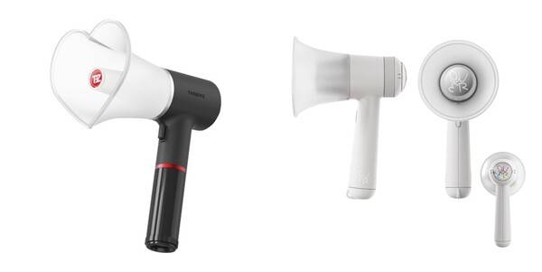 더 보이즈 응원봉(왼쪽)과 QWER 응원봉.&nbsp;