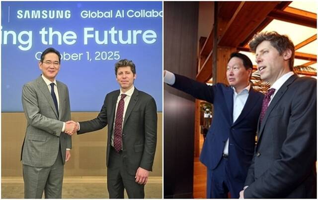 이재용 삼성전자 회장(왼쪽)과 최태원 SK그룹 회장은 지난 1일 방한한 샘 올트먼 오픈AI CEO를 만나 AI 협력안을 구체화했다. /삼성, SK