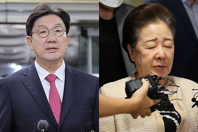 권성동 국민의힘 의원(사진 왼쪽)과 한학자 통일교 총재. ⓒ연합뉴스