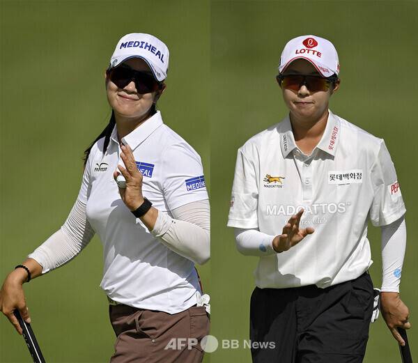 2025년 미국여자프로골프(LPGA) 투어 롯데 챔피언십에 출전한 디펜딩 챔피언 김아림 프로, 2022년 우승자 김효주 프로가 1라운드에서 경기하는 모습이다. 사진제공=ⓒAFPBBNews = News1 (사진을 무단으로 사용하지 마십시오.)