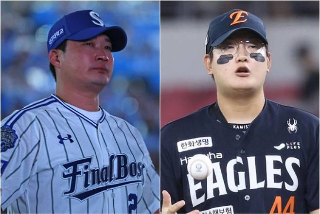 한국 최고 마무리 삼성 오승환(왼쪽)과 차세대 국가대표 클로저 한화 김서현. 삼성, 한화