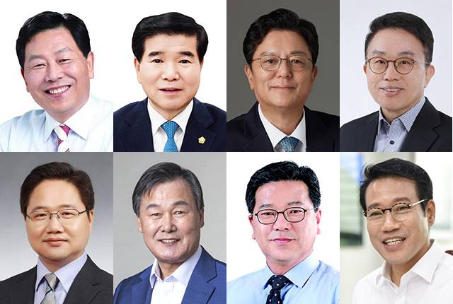 (위) 강동원 전 국회의원, 김영태 남원시의회 의장, 김원종 전 청와대 선임행정관, 양충모 전 새만금개발청장 (아래) 오철기 (사)전북시민참여포럼 공동대표, 윤승호 전 남원시장, 이정린 전북도의원, 최경식 남원시장 (왼쪽부터, 가나다 순)