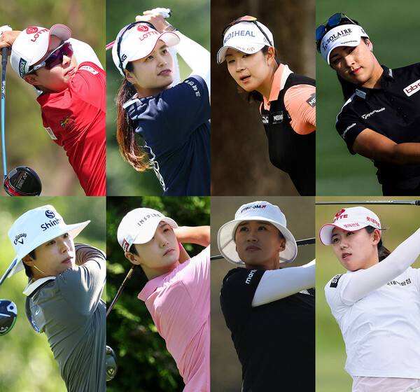 2025년 미국여자프로골프(LPGA) 투어 롯데 챔피언십에 출전한 김효주, 최혜진, 김아림, 윤이나, 이소미,&nbsp;박성현, 양희영, 황유민 프로. 사진제공=ⓒAFPBBNews = News1 (사진을 무단으로 사용하지 마십시오.)