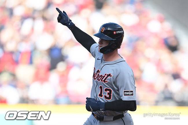 [사진] 디트로이트 딜런 딩글러가 6회 솔로 홈런을 친 뒤 기뻐하고 있다. ⓒGettyimages(무단전재 및 재배포 금지)