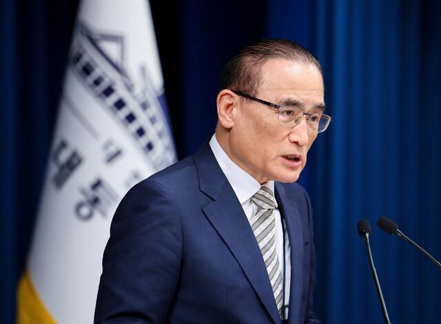 위성락 국가안보실장이 지난 29일 용산 대통령실에서 이시바 시게루 일본 총리 방한 관련 브리핑을 하고 있다. 연합뉴스