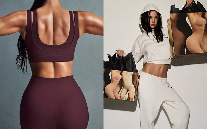 나이키와 킴 카다시안의 언더웨어 브랜드 스킴스가 협업해 만든 여성용 운동복 브랜드 '나이키스킴스'가 지난달 26일(현지시간) 출시됐다.  /사진=나이키, 스킴스 인스타그램