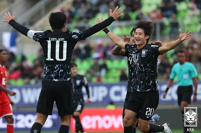 [서울=뉴시스] 한국 20세 이하(U-20) 축구대표팀의 신민하. (사진=대한축구협회 제공) *재판매 및 DB 금지