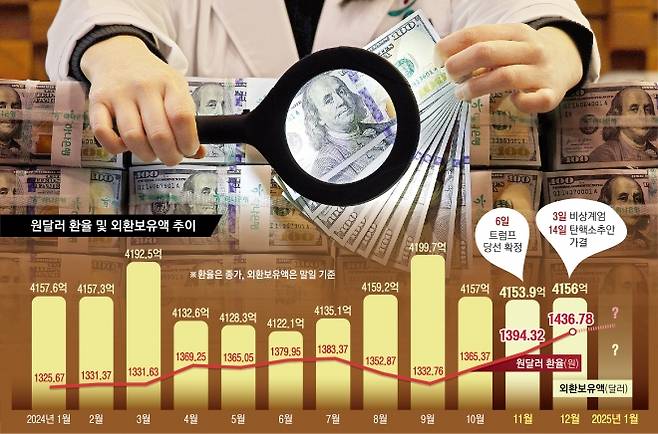 원달러 환율 및 외환보유액 추이. 서울신문DB