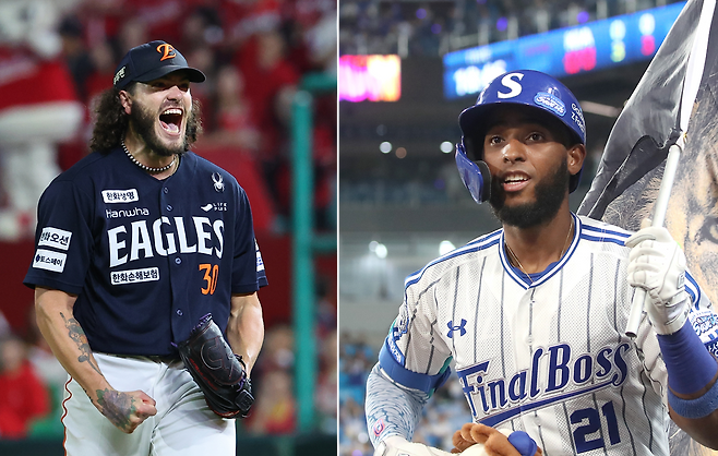 한화 이글스 소속 코디 폰세(왼쪽)와 삼성 라이온즈 르윈 디아즈./뉴스1