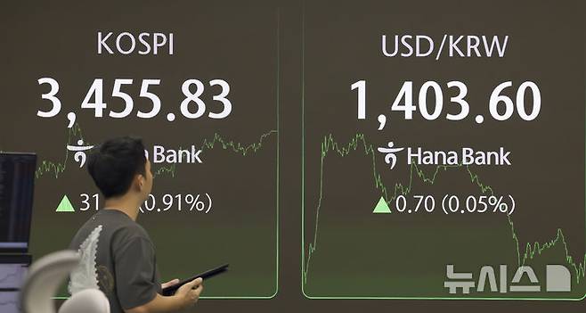 [서울=뉴시스] 김근수 기자 = 서울 중구 하나은행 본점 딜링룸에서 직원들이 업무를 보고 있다. 2025.10.01. ks@newsis.com