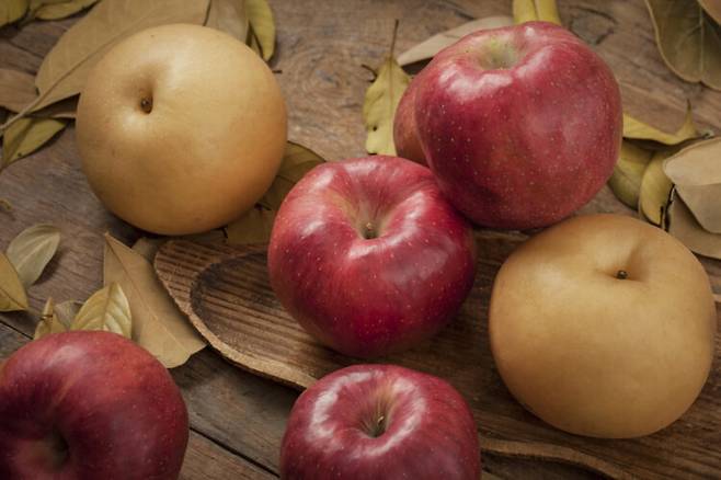 기름진 음식이 많은 명절에 배, 사과를 먹으면 장 건강에 도움이 된다. 사진=클립아트코리아