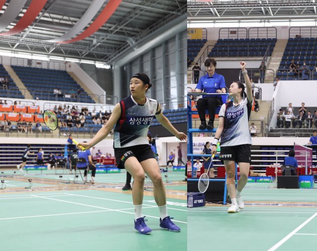 삼성생명을 부산 전국체전 2연패로 이끈 국가대표 안세영와 김가은. 삼성생명 인스타그램