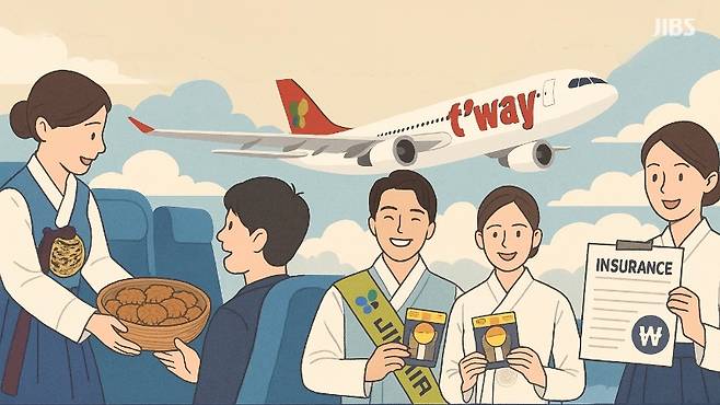 추석 명절을 맞아 각 항공사가 마련한 다양한 이벤트를 상징적으로 담은 일러스트.