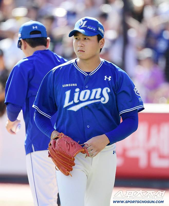 21일 수원 케이티위즈파크에서 열린 KT와 삼성의 경기. 3회말 1사 만루. 강판 당하는 삼성 이승현. 수원=송정헌 기자songs@sportschosun.com/2025.09.21/