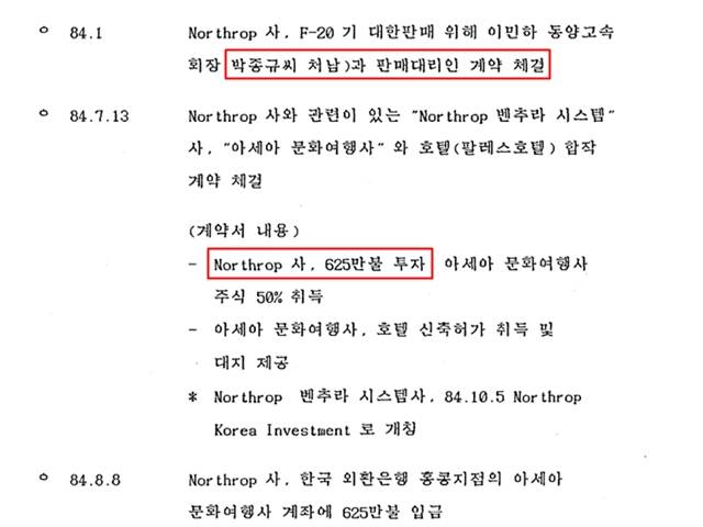 노스롭 항공사는 호텔 건설은 순수 목적의 한국 투자였으며 F-20 전투기 판매와는 관련이 없다고 반박했지만, 정부가 파악한 상황은 달랐다. /외교부