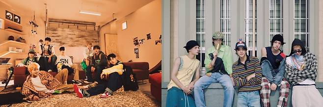 올해 1월 데뷔한 JYP엔터테인먼트의 킥플립(왼쪽), 8월 데뷔한 하이브 산하 레이블 빅히트뮤직의 코르티스. JYP엔터테인먼트·빅히트뮤직 제공